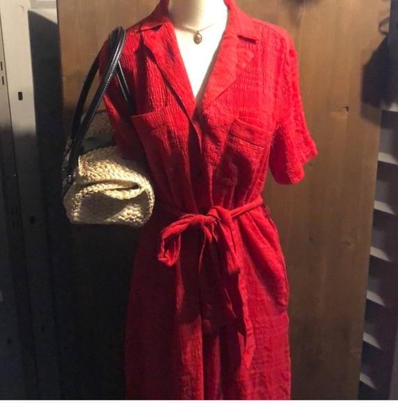 Anthropologie Maeve Aria Dress - Red Midi Shirtdress - Picture 5 of 7